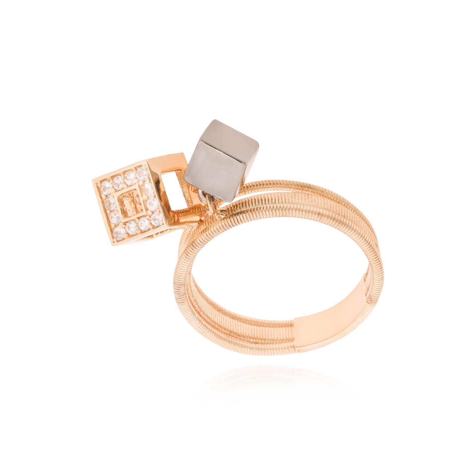 14 Ayar Altın Roberto Bravo Küp Form Taşlı Yüzük