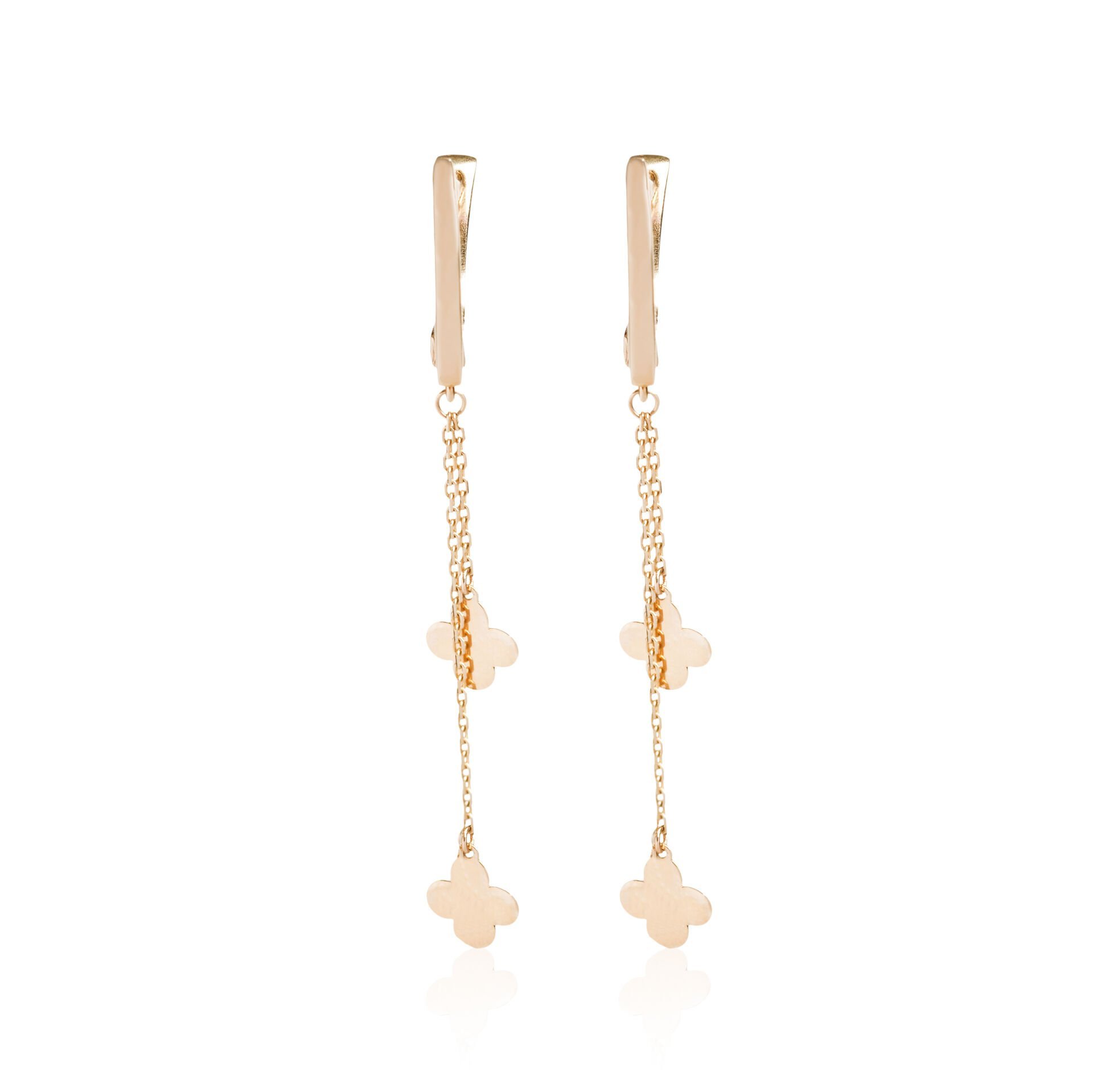 14 Ayar Altın Sallantılı Yonca Küpe