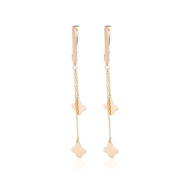 14 Ayar Altın Zincirli Yonca Figürlü Sallantılı Küpe