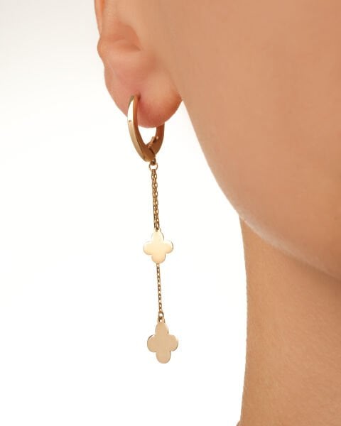 14 Ayar Altın Zincirli Yonca Figürlü Sallantılı Küpe