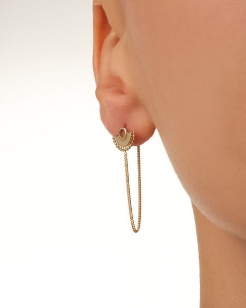 14 Ayar Altın Yelpaze Figürlü Zincir Detaylı Küpe