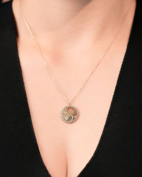 14 Ayar Altın Taşlı Hayat Ağacı Kolye