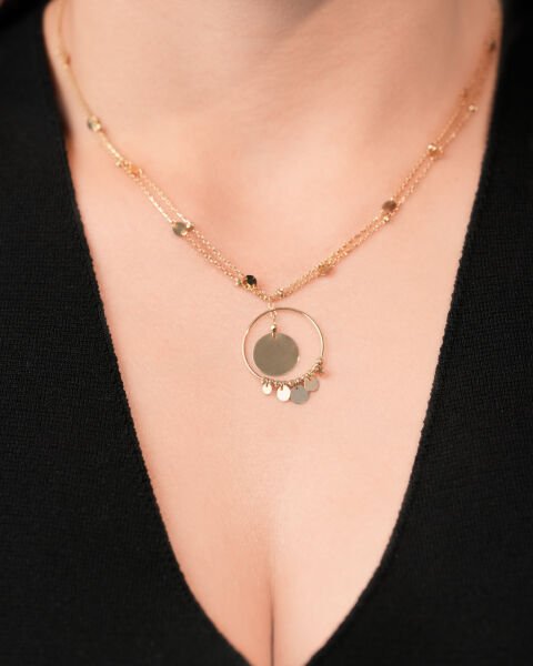 14 Ayar Altın Pullu Halka Kolye