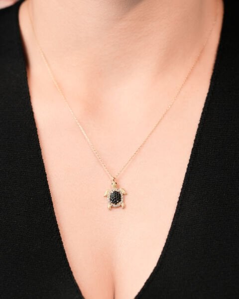 14 Ayar Altın Taşlı Kaplumbağa Kolye