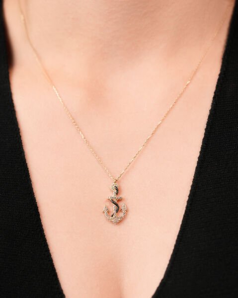 14 Ayar Altın Taşlı Çapa Kolye