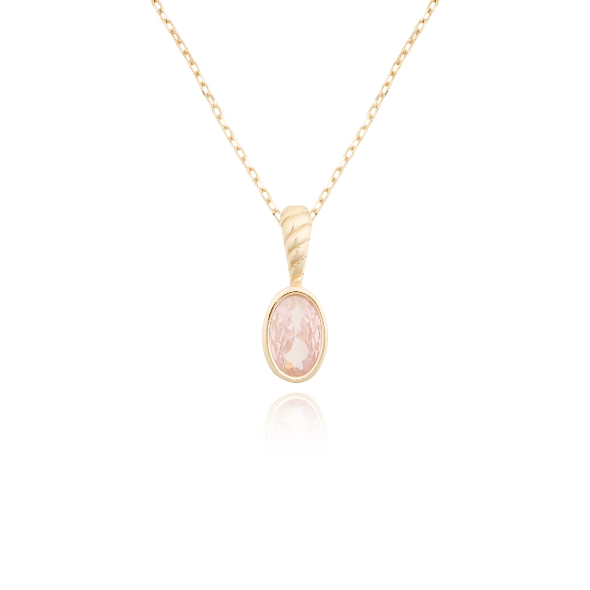14 Ayar Altın Pembe Kuvars Taşlı Kolye