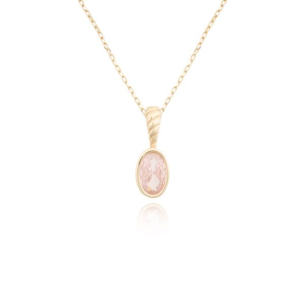 14 Ayar Altın Pembe Kuvars Taşlı Kolye