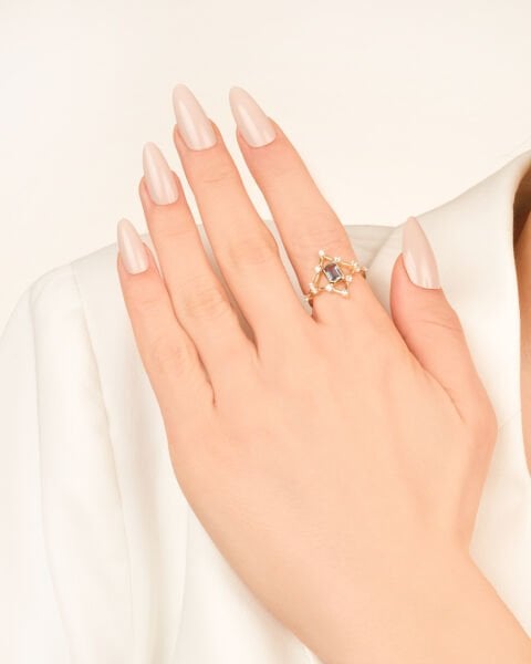 14 Ayar Altın Vintage Mavi Safir Yüzük