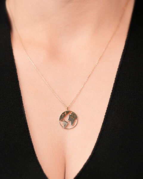 14 Ayar Altın Dünya Kolye