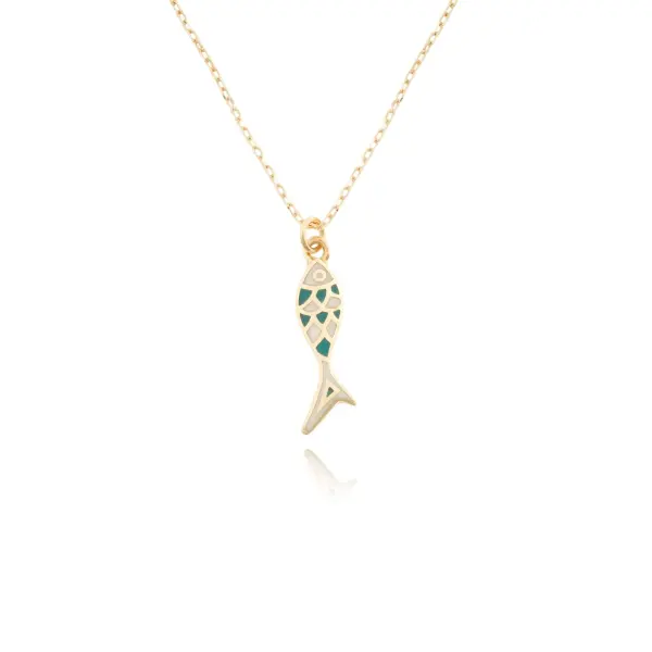 14 Ayar Altın Mineli Balık Kolye