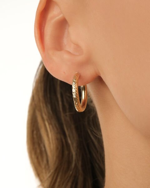 14 Ayar Altın Lazer Kesim Detaylı Halka Küpe