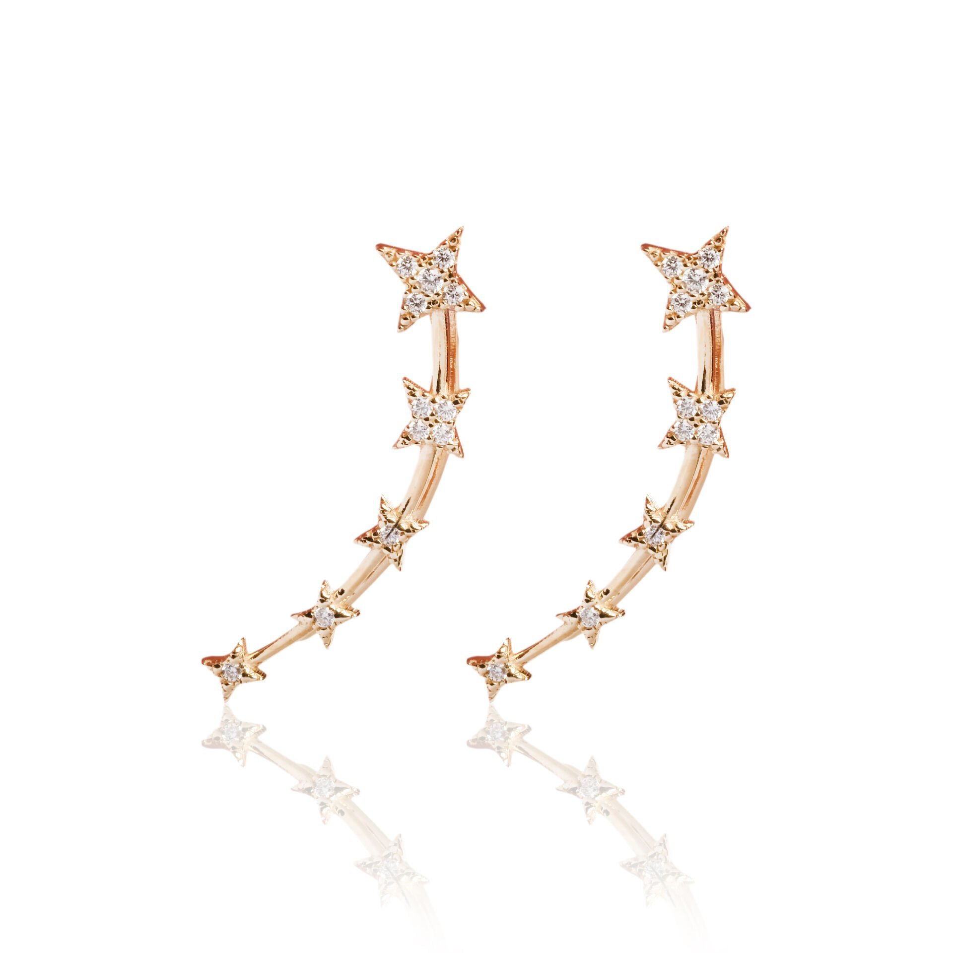 14 Ayar Altın Yıldız Taşlı Kulak Boyunca Küpe