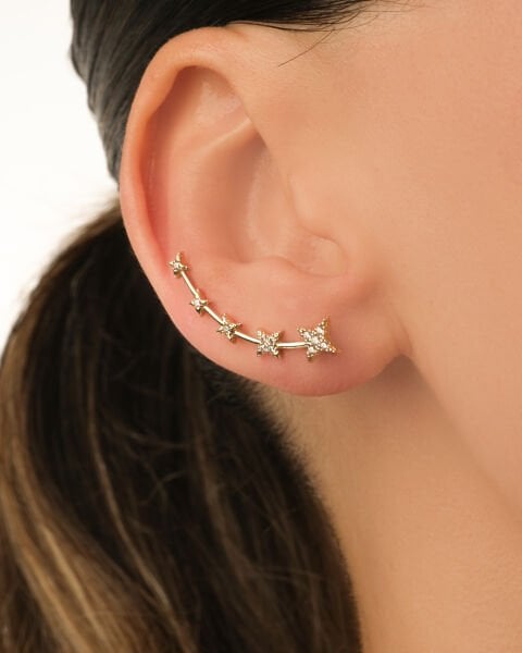 14 Ayar Altın Yıldız Taşlı Kulak Boyunca Küpe