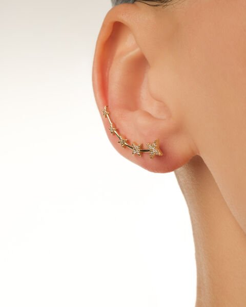 14 Ayar Altın Taşlı Yıldız Küpe