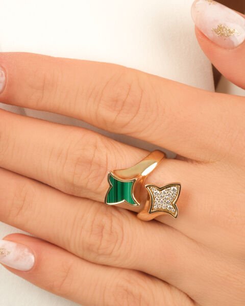 Roberto Bravo Marrakech Koleksiyonu Pırlanta ve Malahit Taşlı Özel Tasarım Yüzük