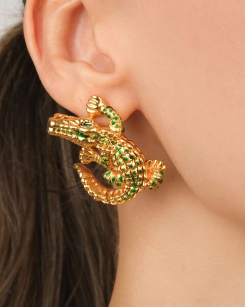 18 Ayar Altın Timsah Figürlü Özel Tasarım Küpe