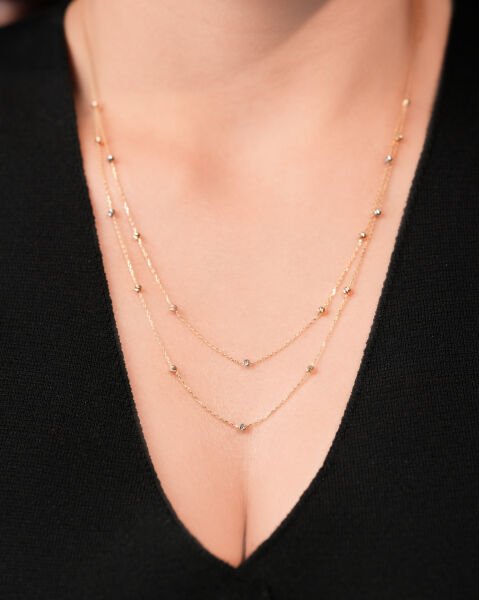 14 Ayar Altın Dorika Toplu Üç Renk Kolye