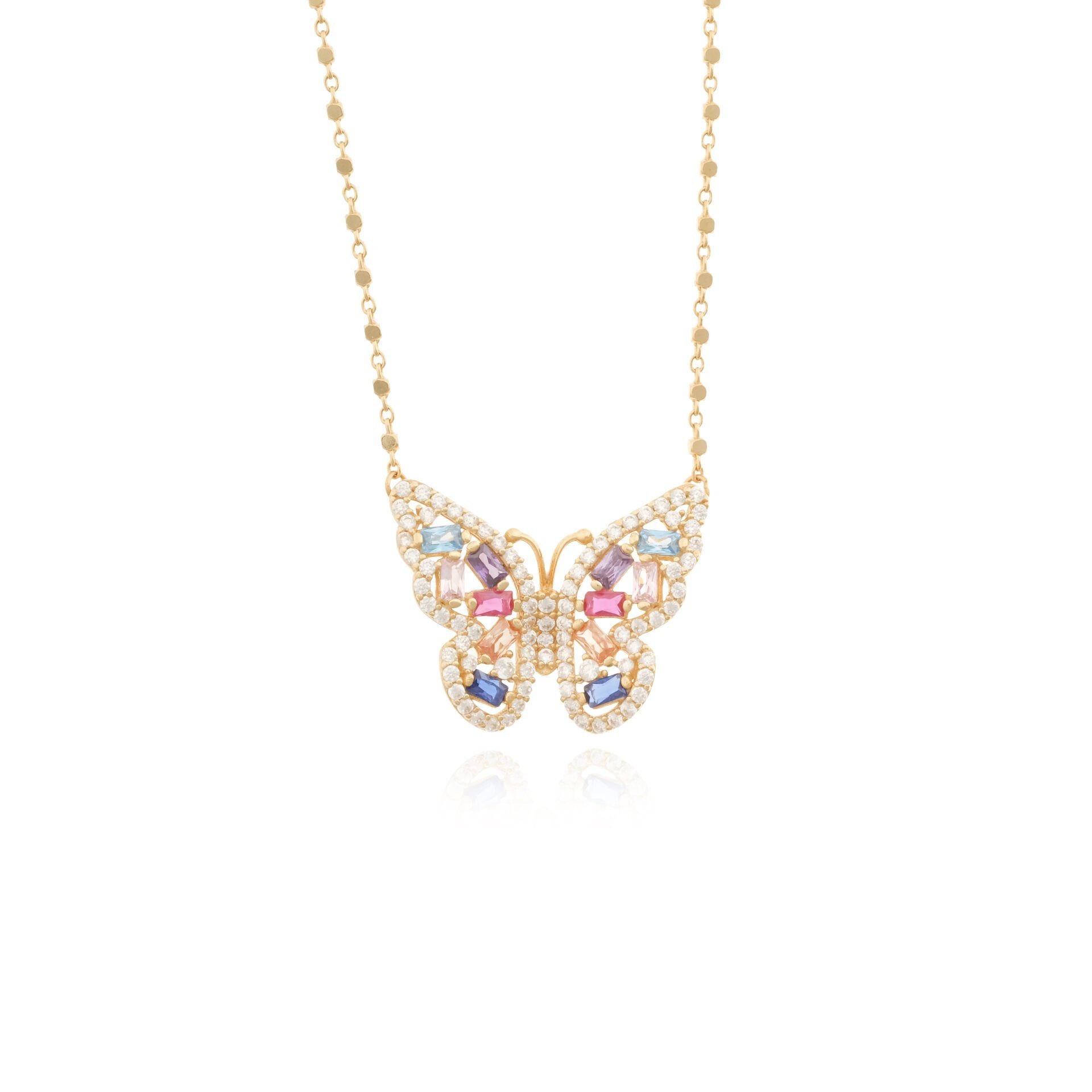 14 Ayar Altın Renkli Taşlı Kelebek Kolye