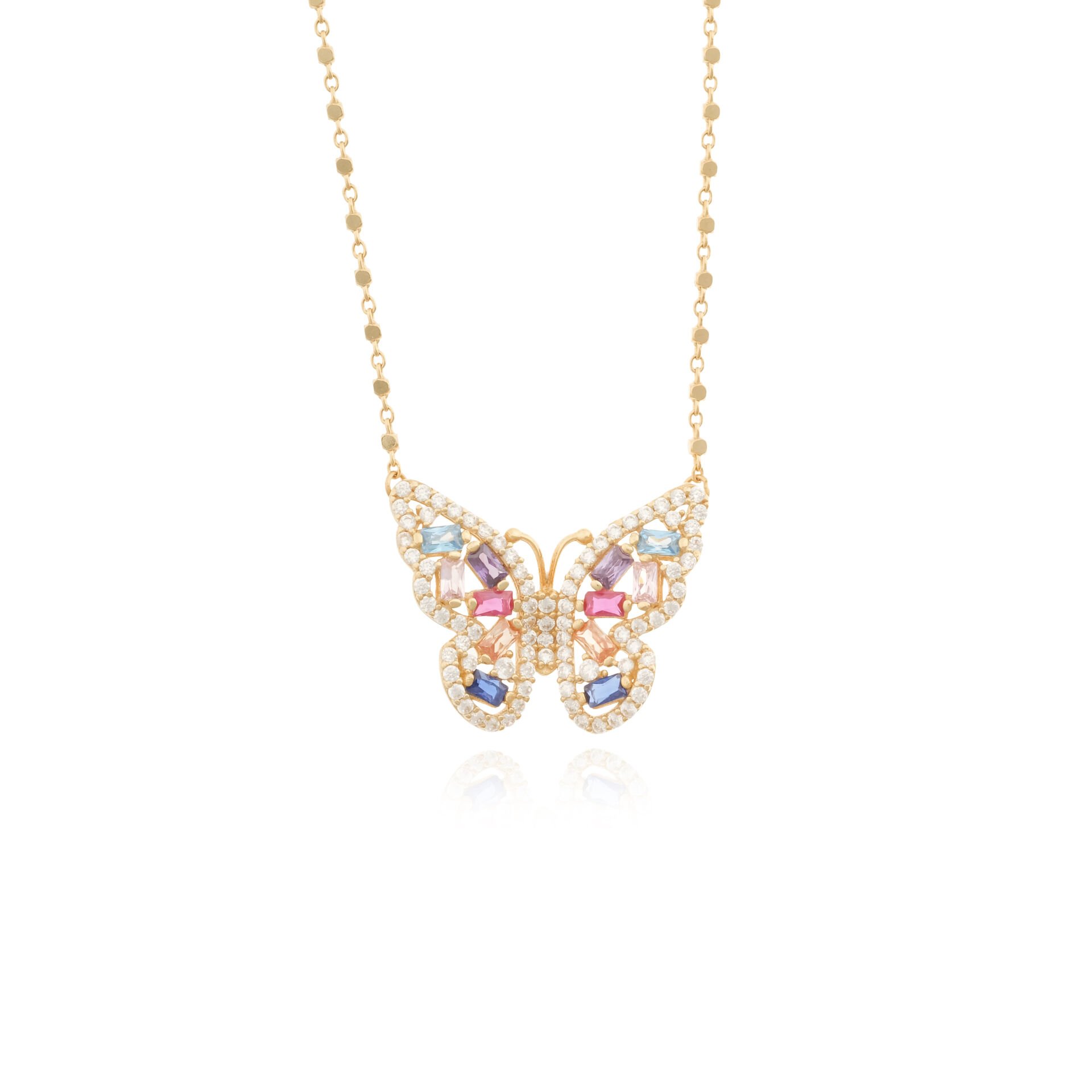 14 Ayar Altın Renkli Taşlı Kelebek Kolye