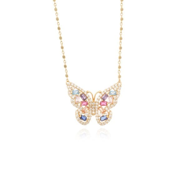 14 Ayar Altın Renkli Taşlı Kelebek Kolye