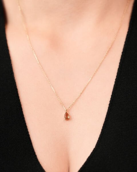 14 Ayar Altın Damla Form Dumanlı Topaz Kolye