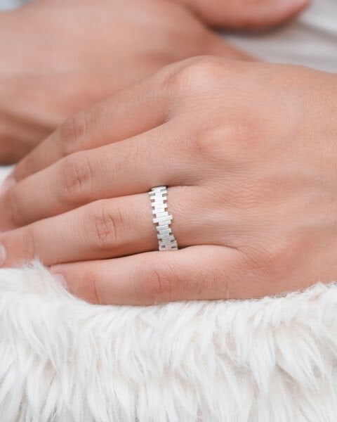 14 Ayar Beyaz Altın Ritim Erkek Alyans