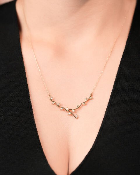 14 Ayar Altın Taşlı Dal Kolye