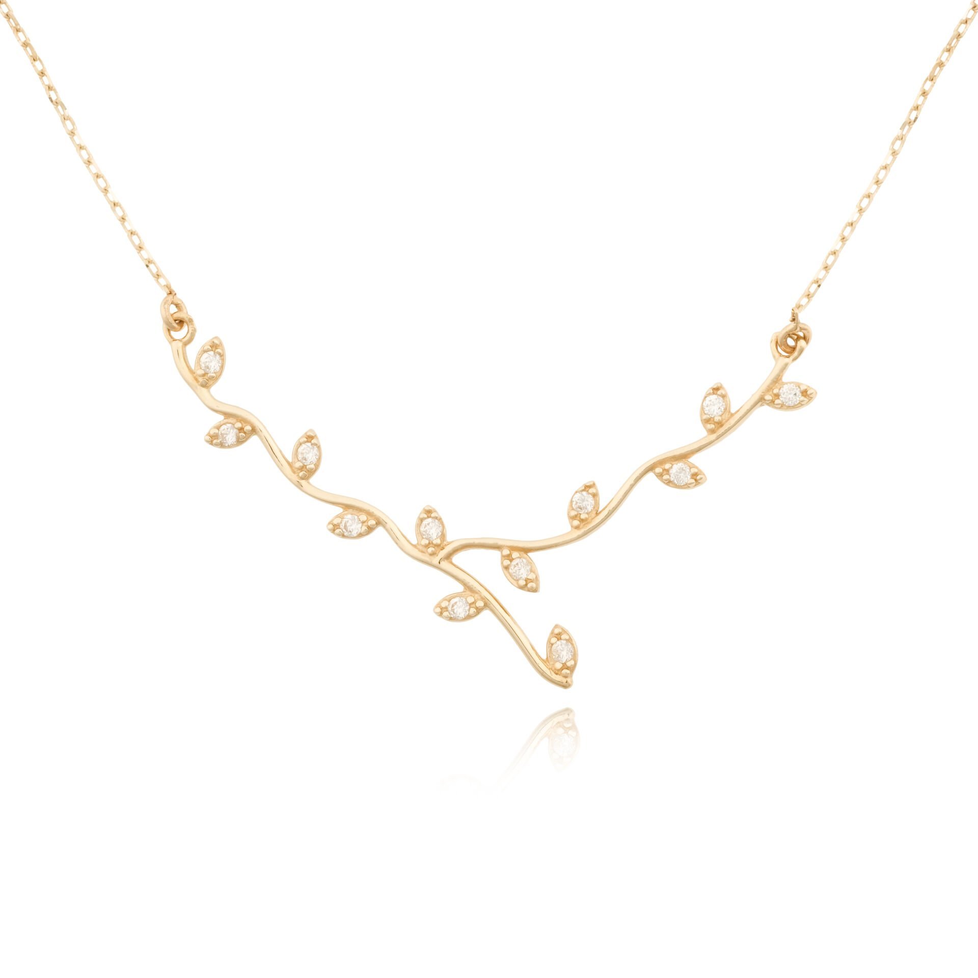 14 Ayar Altın Taşlı Tasarım Dal Kolye