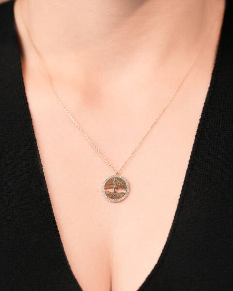 14 Ayar Altın Taşlı Hayat Ağacı Kolye