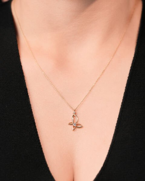 14 Ayar Altın Taşlı Kelebek Kolye