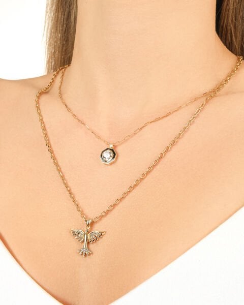 Ema 14 Ayar Çift Zincir Siyah Mineli Anka Kuşu Figürlü Altın Kolye