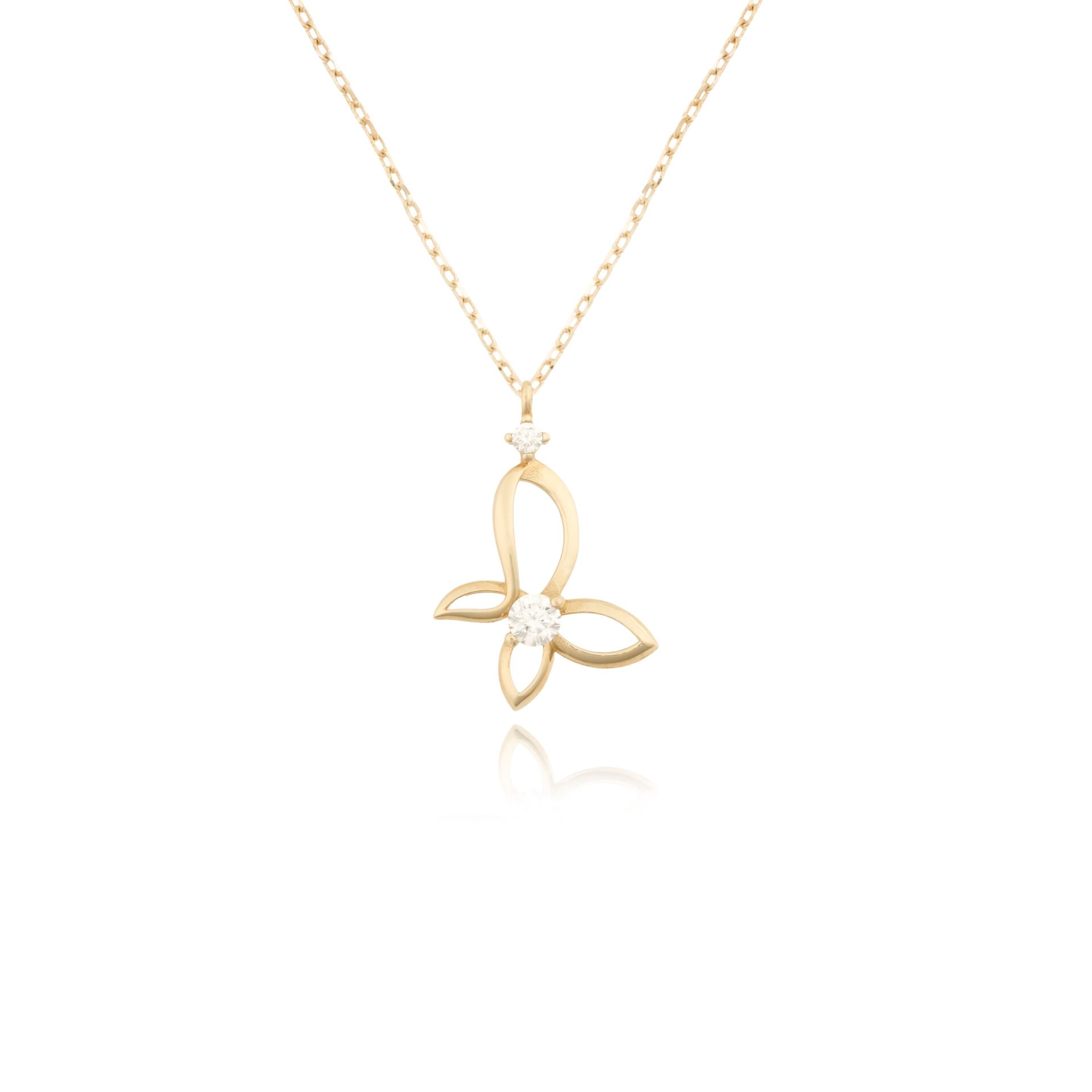 14 Ayar Altın Taşlı Kelebek Kolye