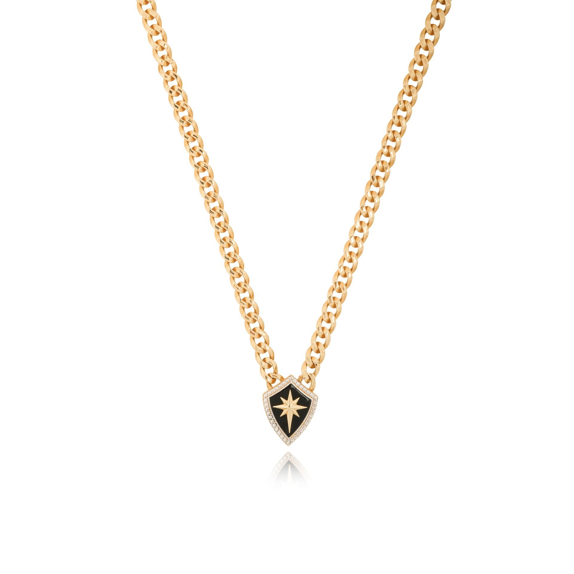 Ema 14 Ayar Altın Taşlı Mineli Kalkan Kolye