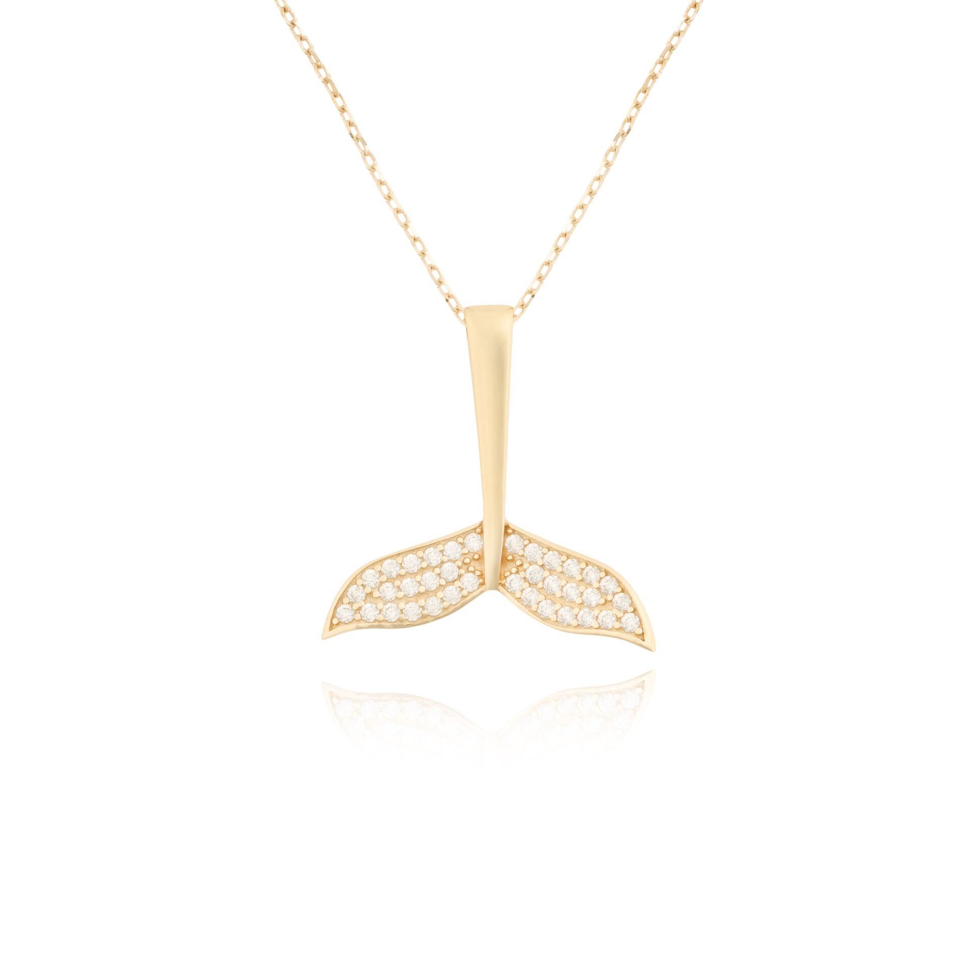 14 Ayar Altın Taşlı Balina Kuyruğu Kolye