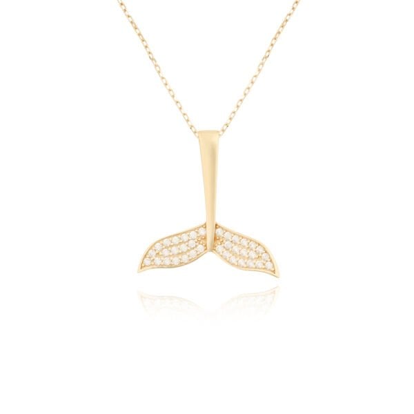 14 Ayar Altın Taşlı Balina Kuyruğu Kolye