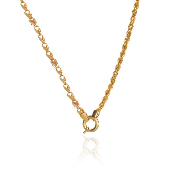 14 Ayar Altın Gemici Kilitli Pullu ve Halat Zincir Kolye