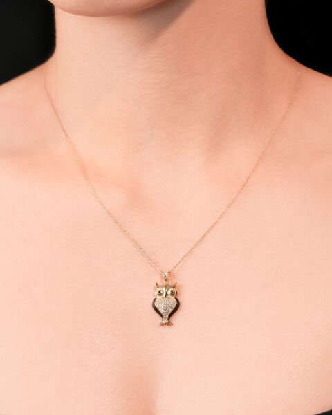 14 Ayar Altın Taşlı Baykuş Kolye