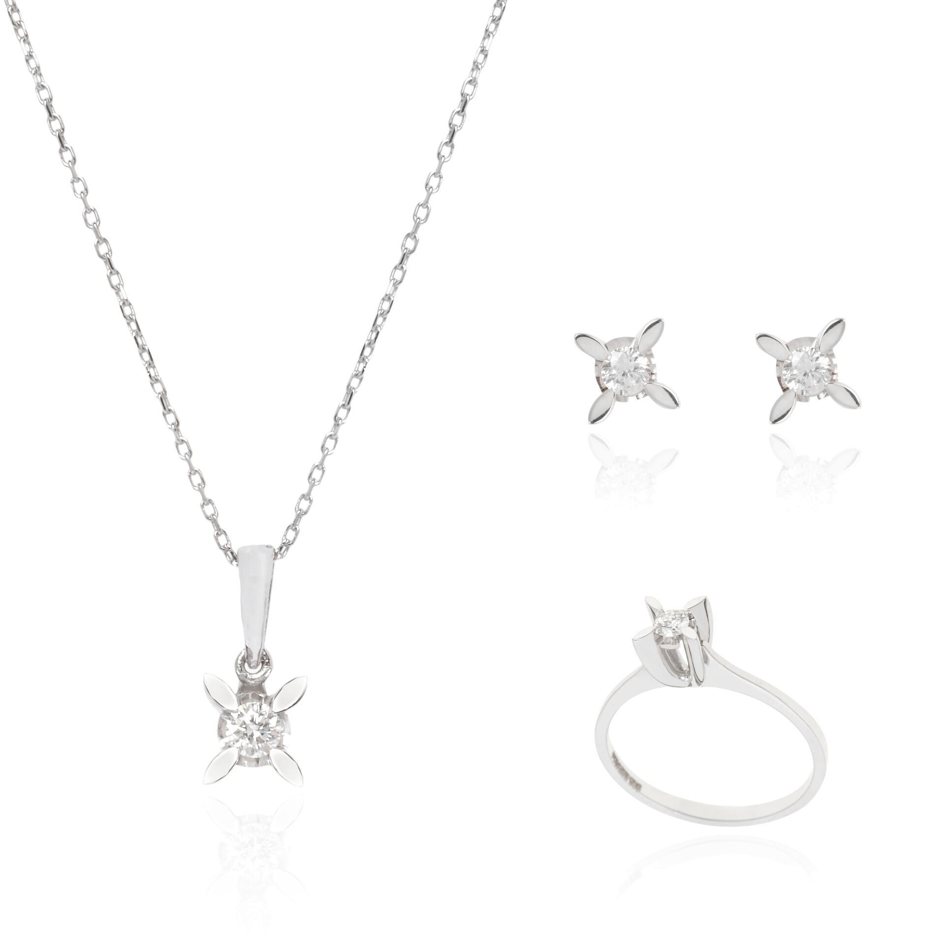 Pırlanta Tektaş Model Set (Kolye- Küpe - Yüzük)