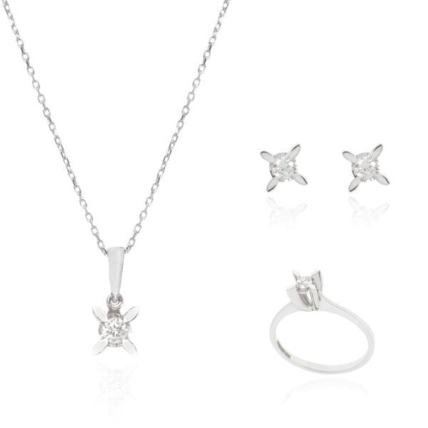 Pırlanta Tektaş Model Set (Kolye- Küpe - Yüzük)