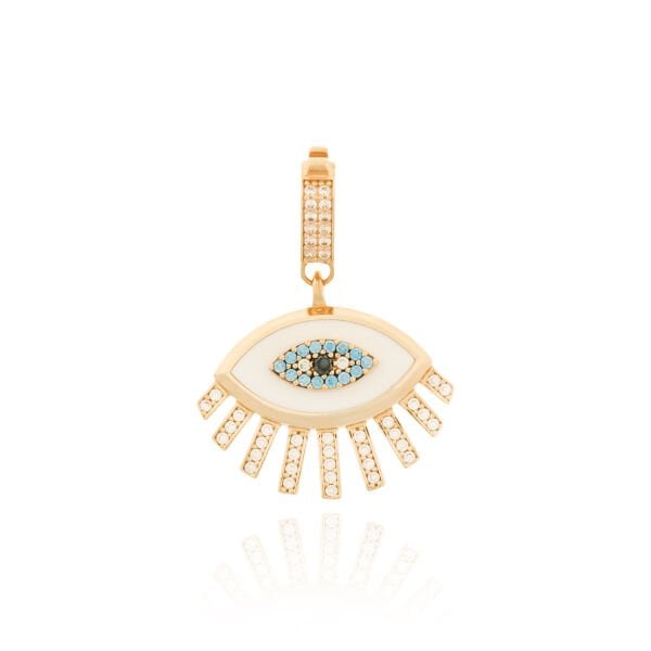 EMA 14 Ayar Altın Beyaz Mineli Göz Kolye Ucu Charm