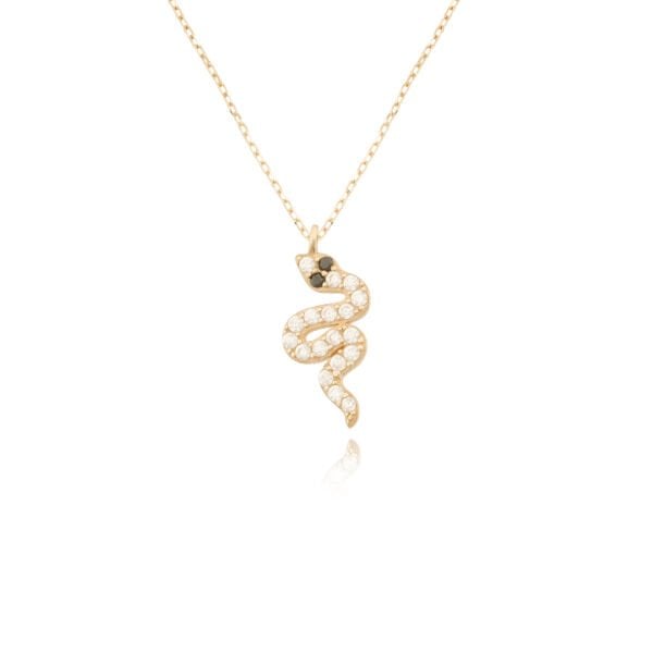 14 Ayar Altın Taşlı Yılan Kolye