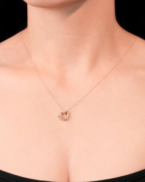 14 Ayar Altın Taşlı Kalp Kolye