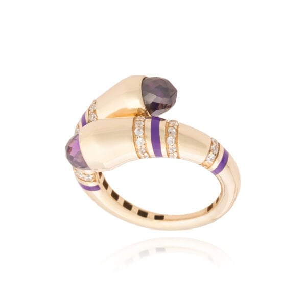 14 Ayar Altın Ametist Taşlı Mineli Tasarım Yüzük