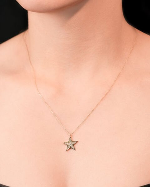 14 Ayar Altın Taşlı Yıldız Kolye