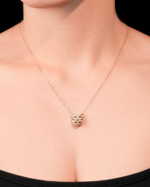 14 Ayar Altın Tasarım Kedi Kolye