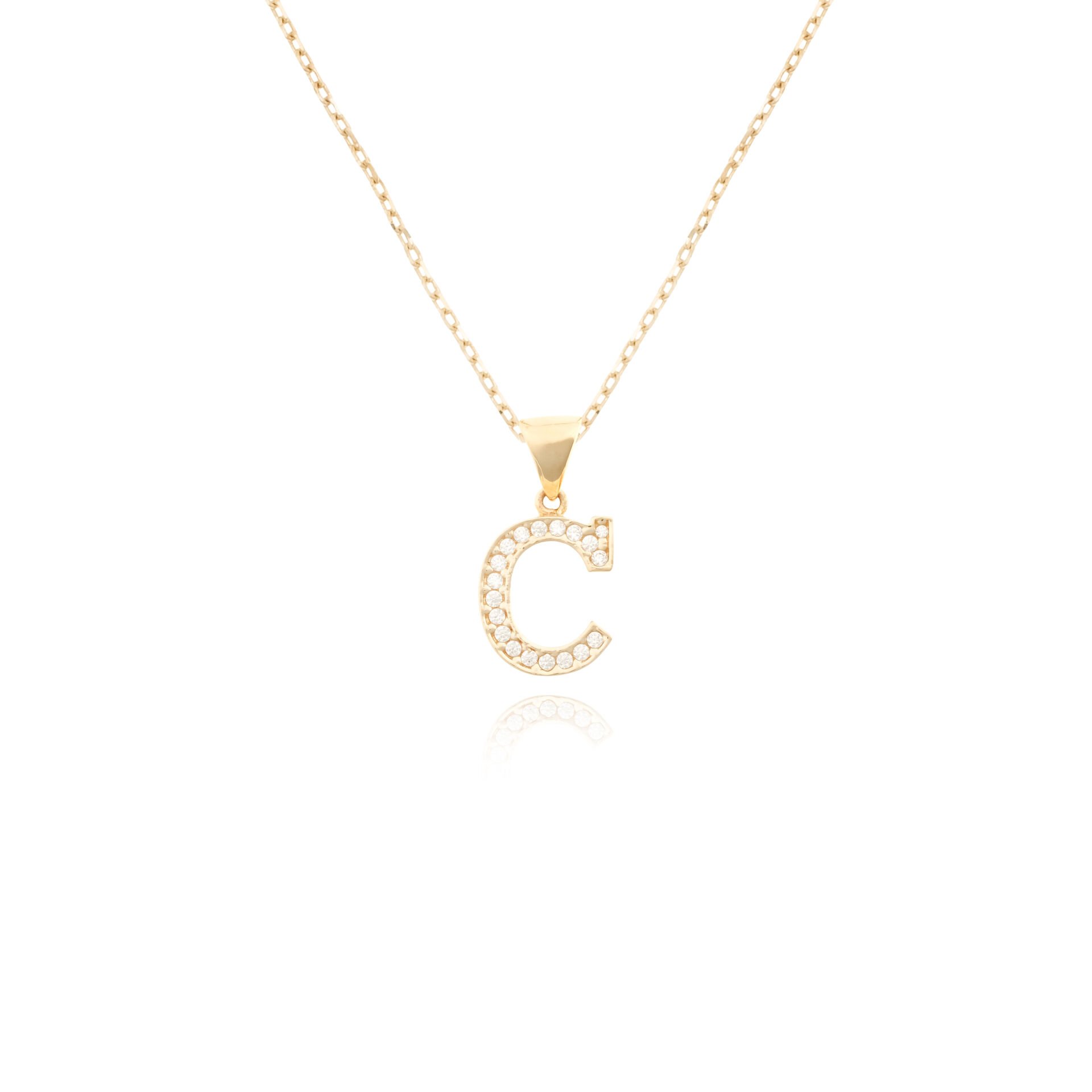 14 Ayar Altın Taşlı C Harf Kolye