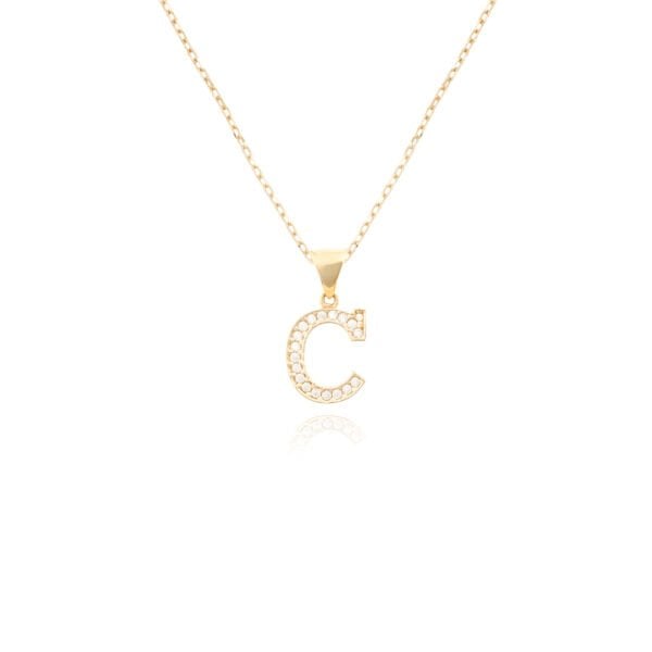 14 Ayar Altın Taşlı C Harf Kolye