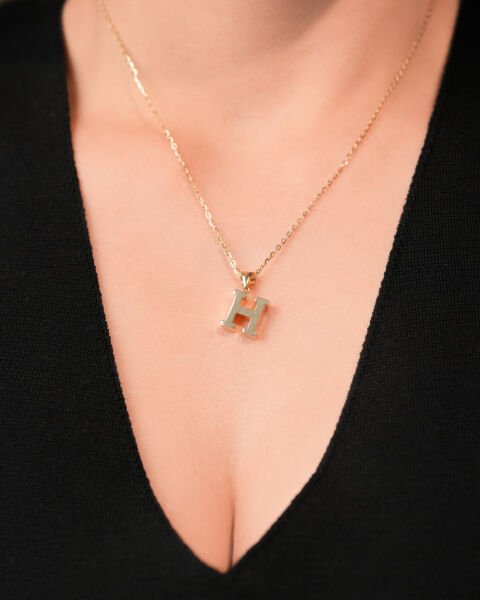 14 Ayar Altın Taşlı H Harf Kolye