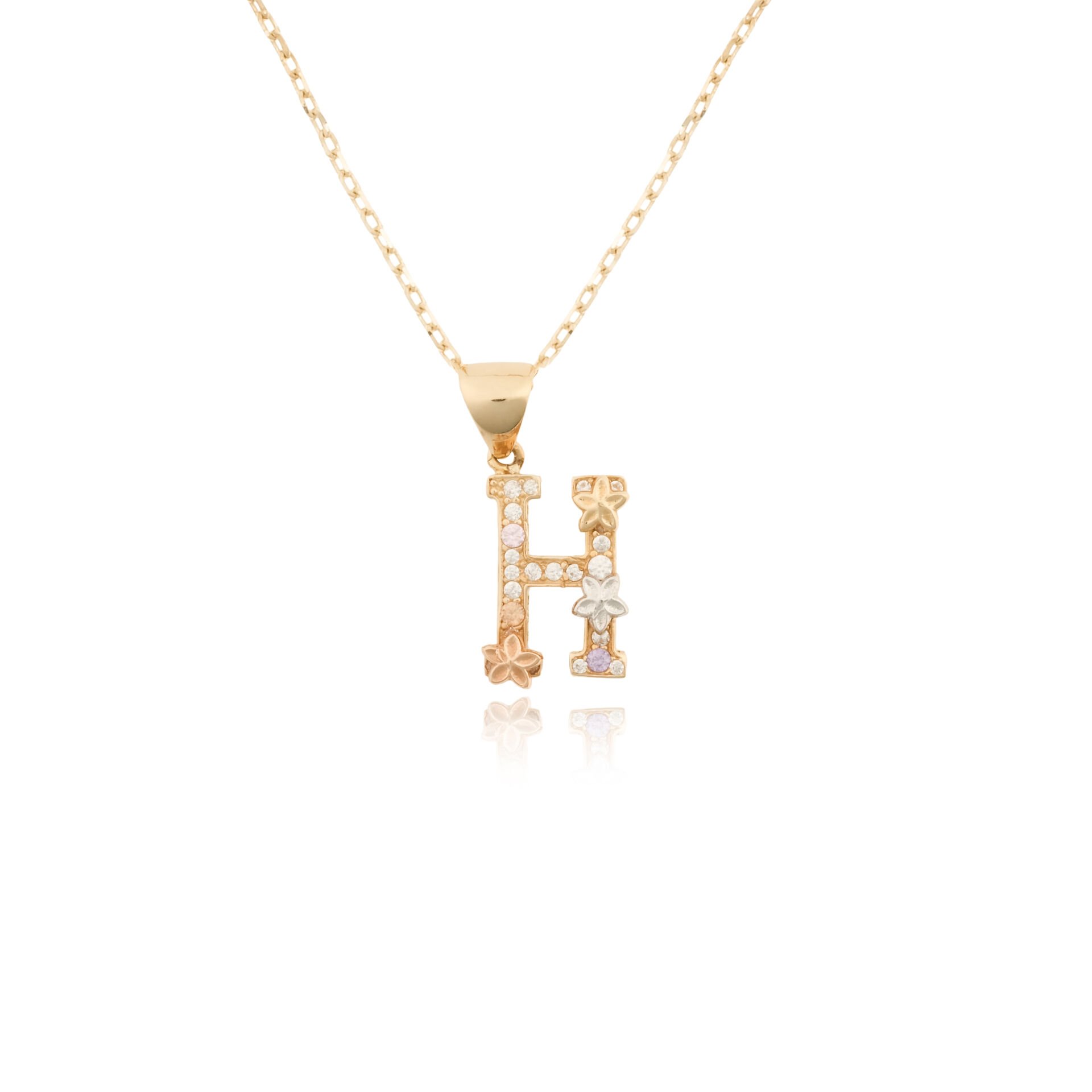 14 Ayar Altın Taşlı H Harf Kolye