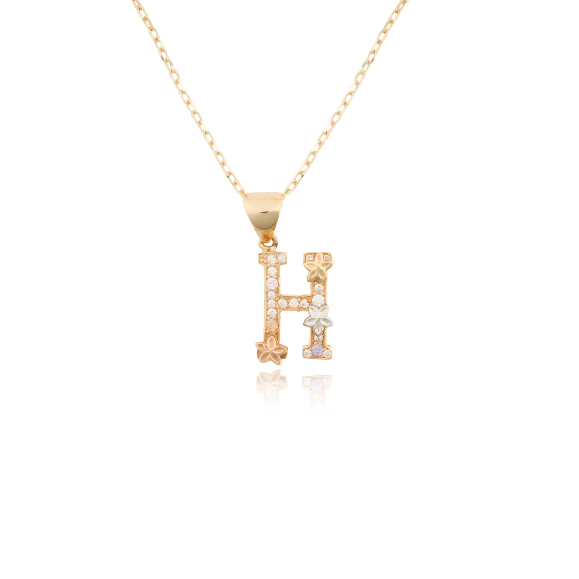 14 Ayar Altın Taşlı H Harf Kolye